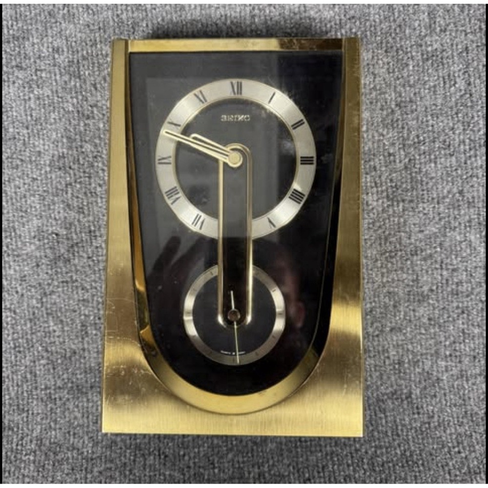 Seiko‎ Brass & Glass Gold Tone Mantel Desk Clock QQZ277G Japan Needs New Battery